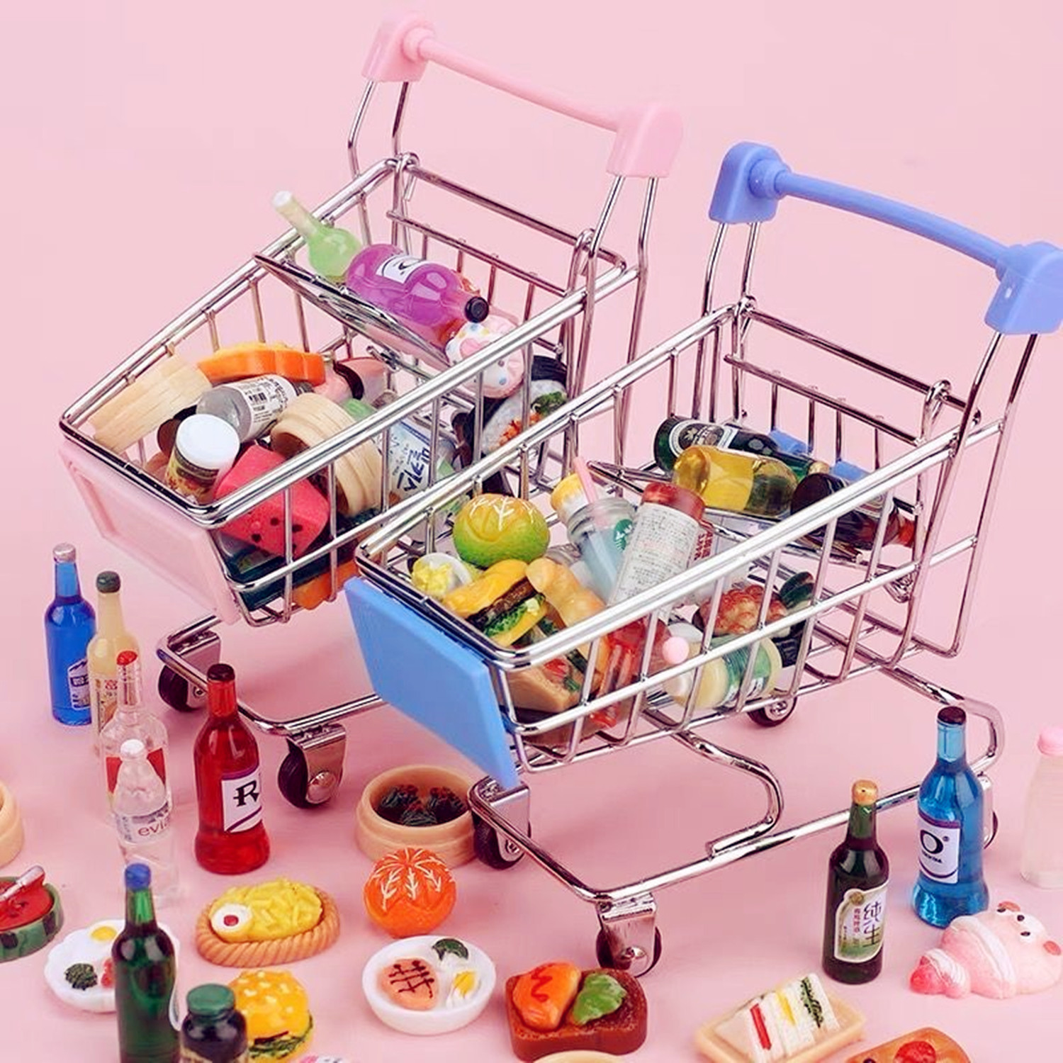 迷你购物车 仿真超市玩具 微缩购物筐塑料小推车儿童过家家礼物