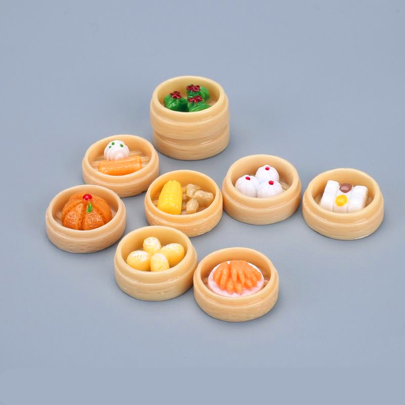 迷你小蒸笼 微缩食玩 仿真包子模型 场景摆设道具 儿童过家家玩具