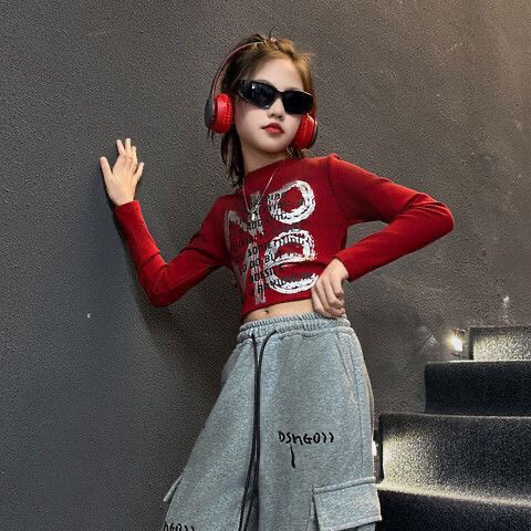 女童短款上衣春秋打底衫辣妹走秀