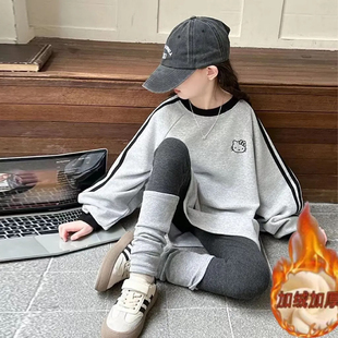 女童加绒卫衣中长款2025新款儿童洋气时髦上衣中大童秋季卫衣裙