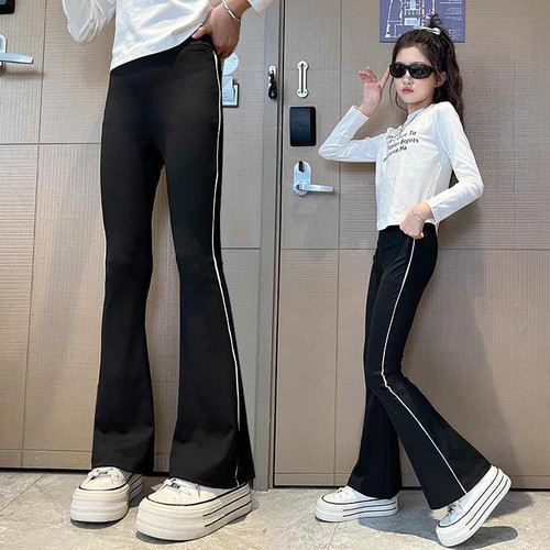 女童春秋黑色弹力微喇鲨鱼裤