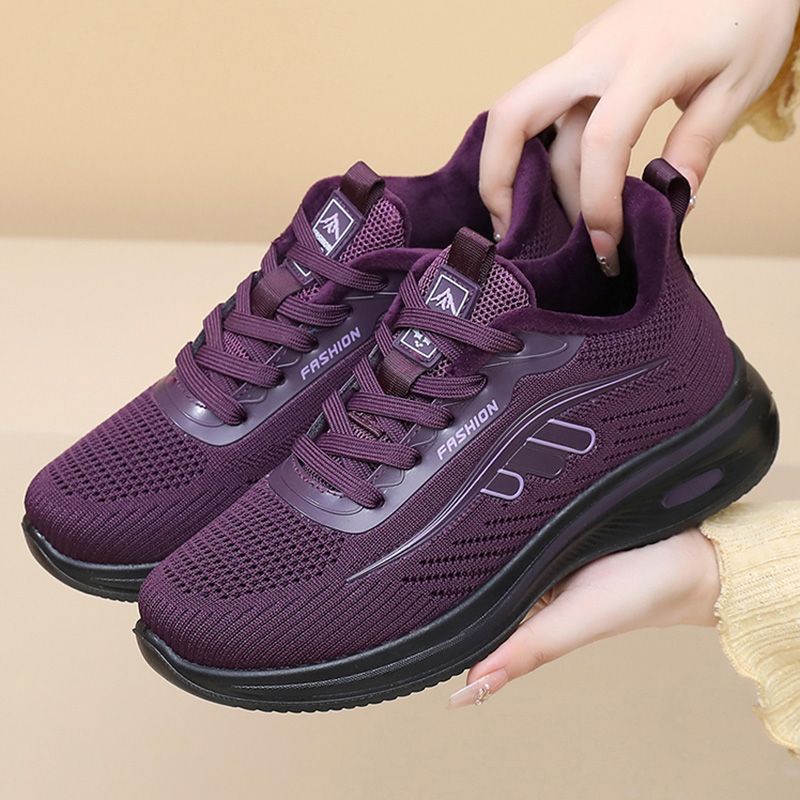 秋冬老北京布鞋薄绒二棉鞋飞织系带妈妈鞋保暖防滑休闲健步运动鞋