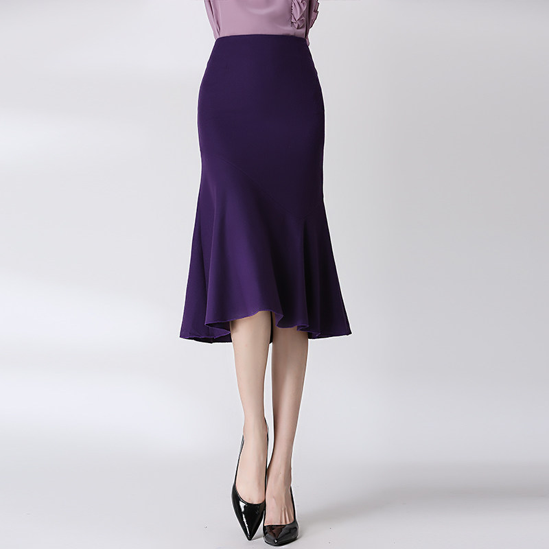 2025秋冬新款不规则鱼尾裙半裙紫色荷叶边包臀高级毛料半裙女裙