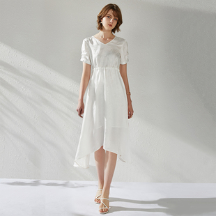 断码清仓款真丝花罗裙100%桑蚕丝大牌女神收腰V领高档连衣裙