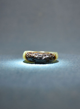 内径20黑皮独籽兽面戒指扳指23码