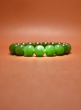 碧玉籽料阳绿老型珠十八子手持