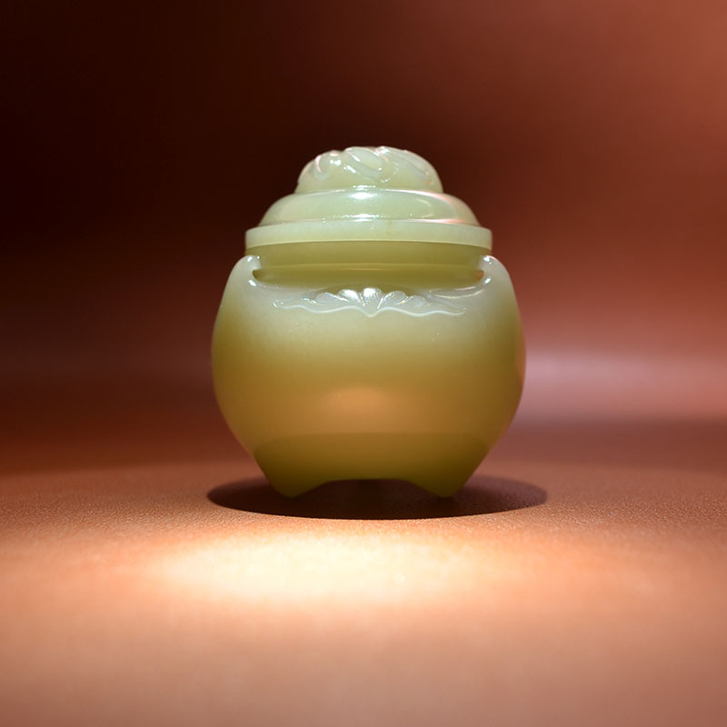 白玉籽料百福香炉香道文房雅玩