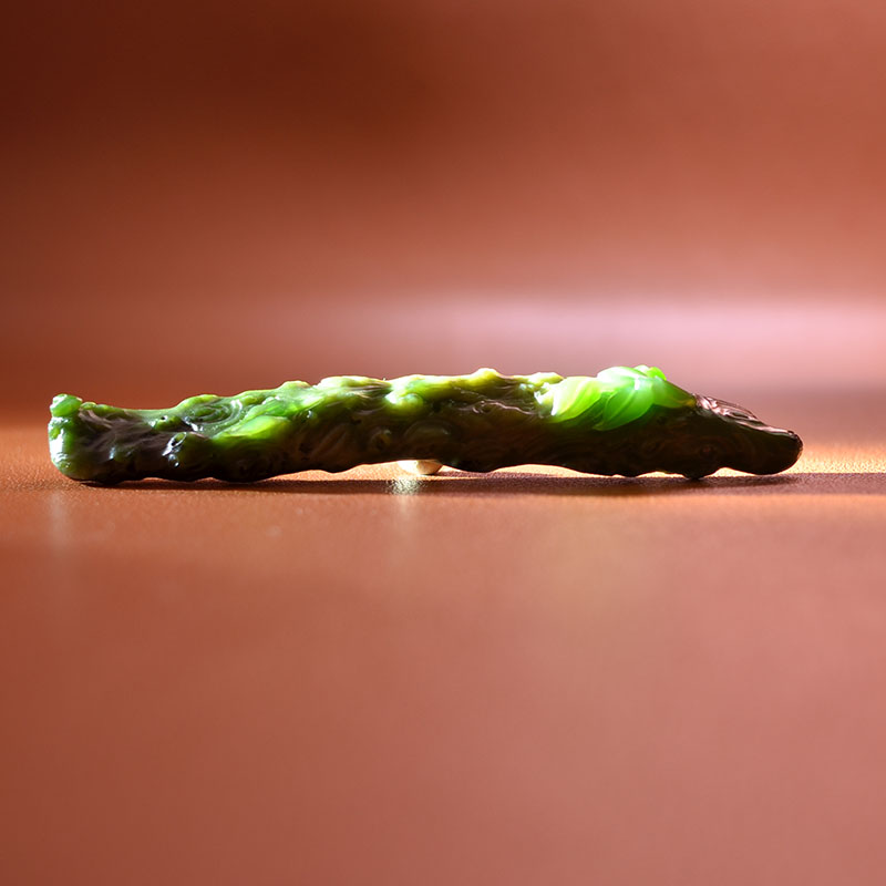 红皮碧玉阳绿手把件文房雅玩笔架