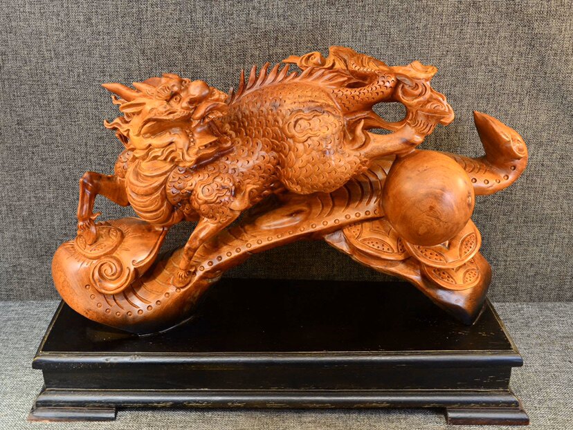 红木根雕麒麟摆件缅甸花梨木木雕麒麟大果紫檀木麒麟摆件南宁