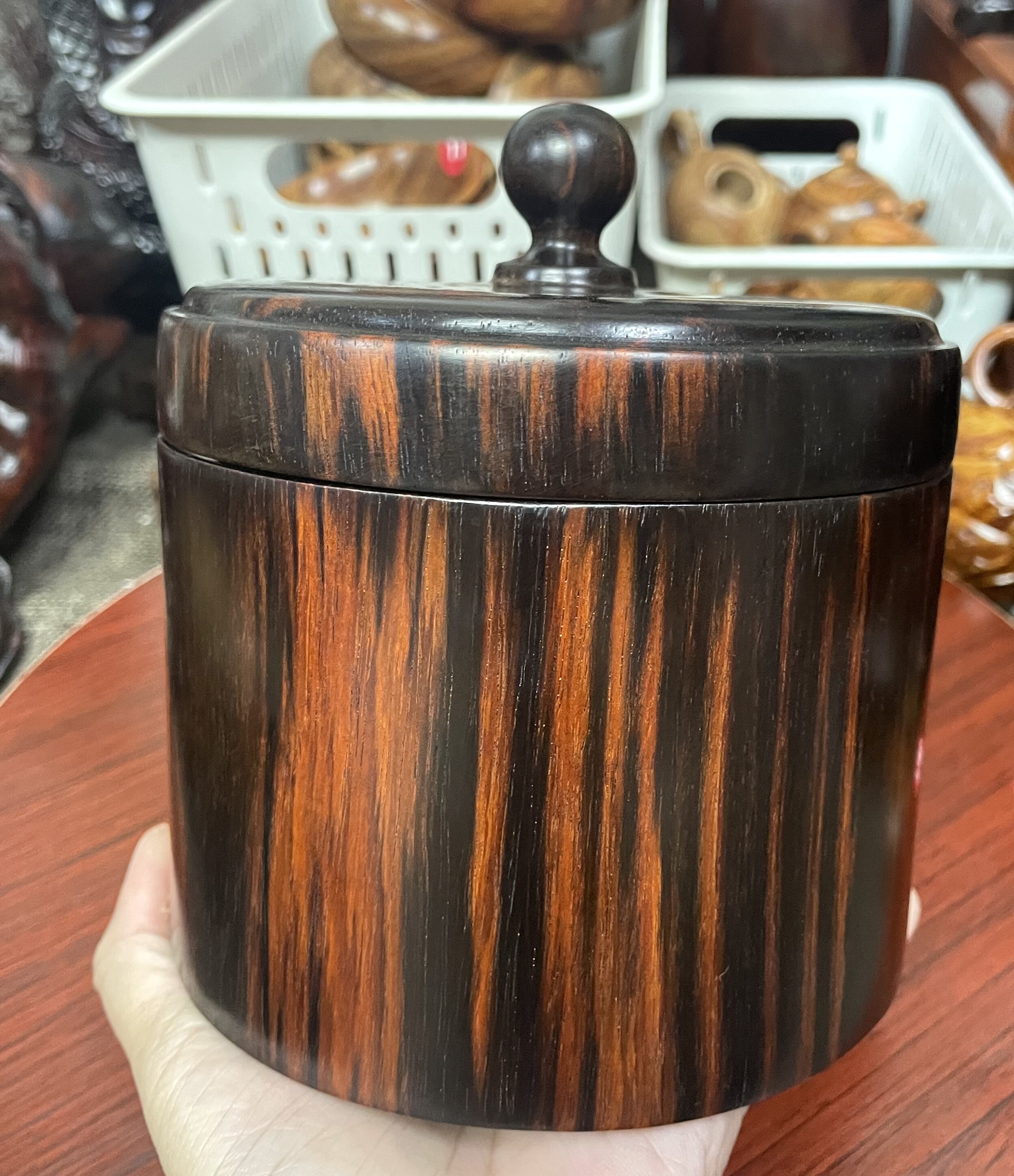 大红酸枝红木茶叶罐 红黑老料大红酸枝红木茶叶桶 整木掏空