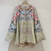 OGARMA 高端典雅撞色手工订珠刺绣重工双层真丝国风圆领开衫