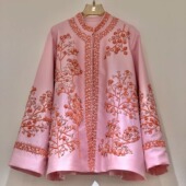高级感新中式 OGARMA 外套女圆领重工钉珠刺绣粉色上衣