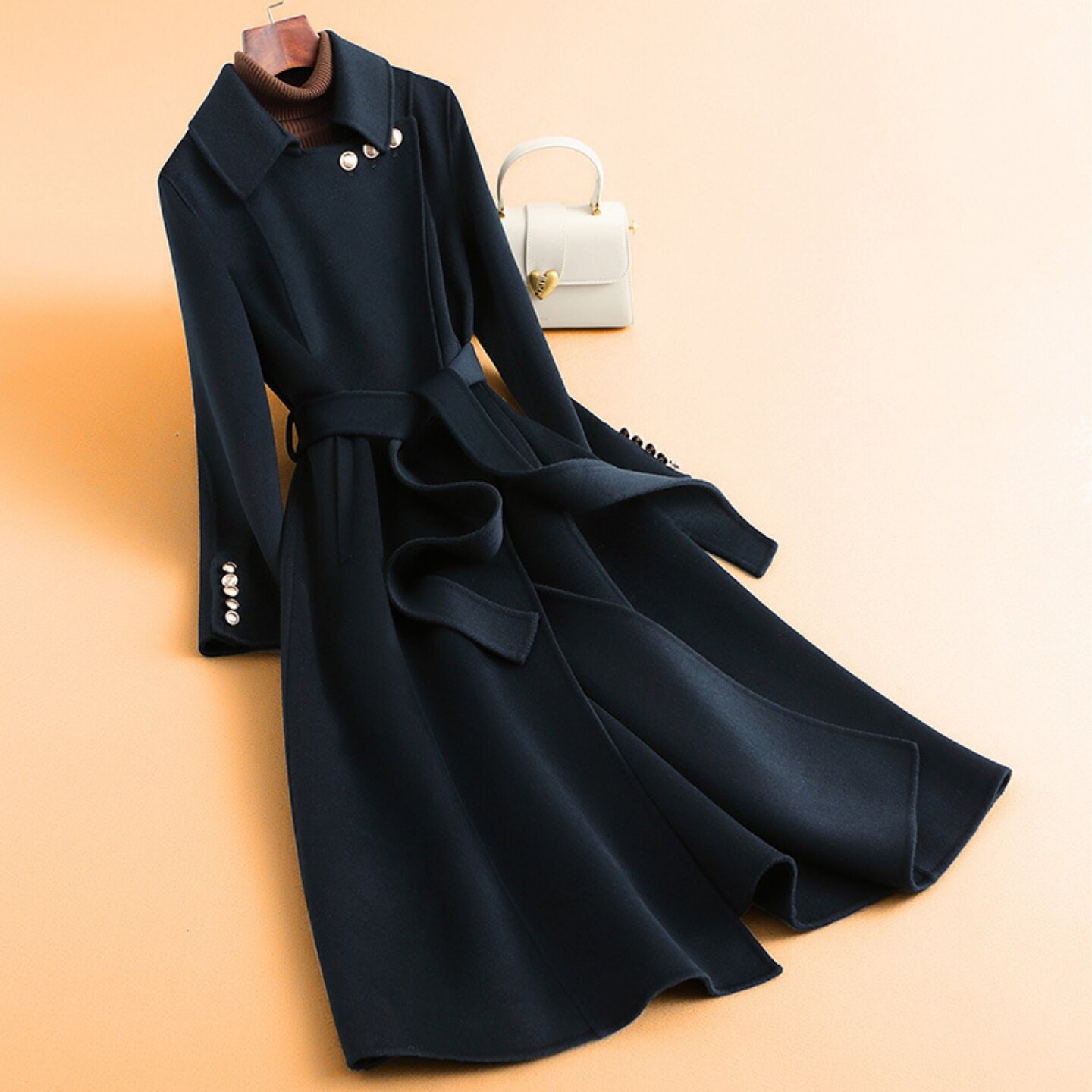 双面羊毛大衣修身显瘦赫本风长款大衣高级感女式外套包邮