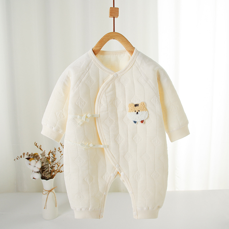 夹棉婴儿衣服0-3月宝宝连体衣