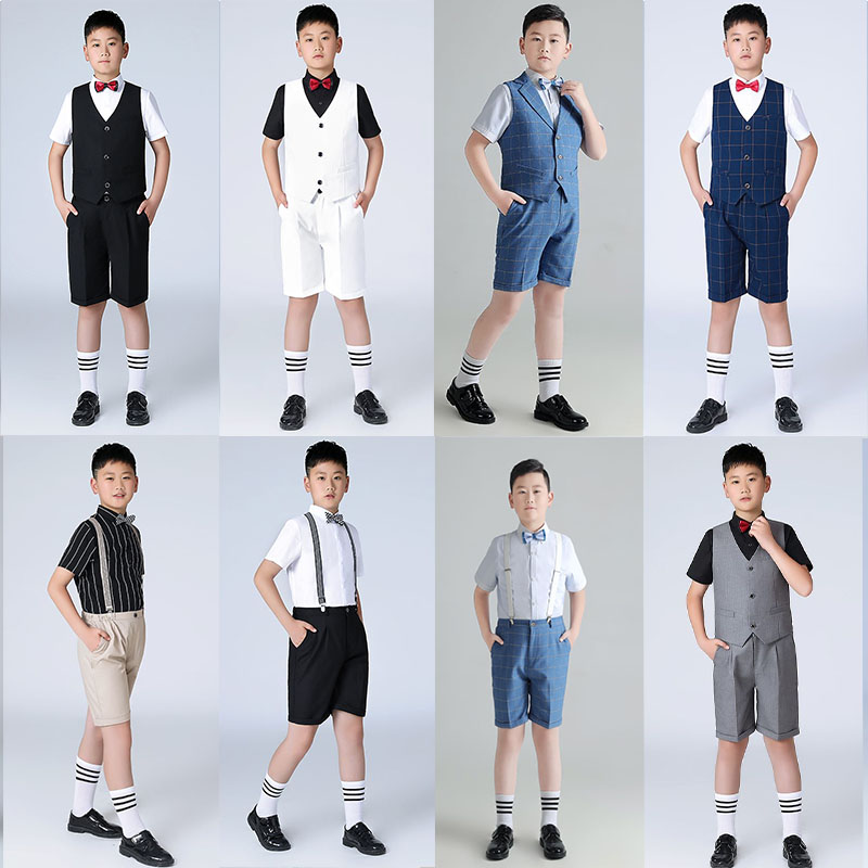 胖童男童礼服短袖西装夏季加肥加大主持人儿童小男孩中大童演出服
