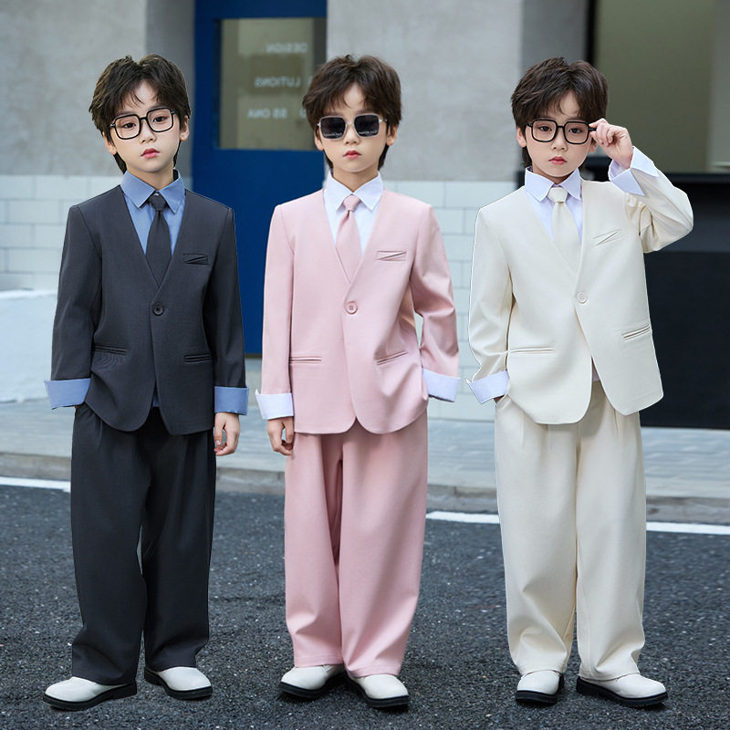 儿童西装套装男童洋气走秀演出服学院风生日礼服男孩休闲小西服潮