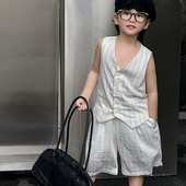 背心马甲短裤 男童夏季 儿童潮男孩时髦短袖 2025新款 礼服表演 套装