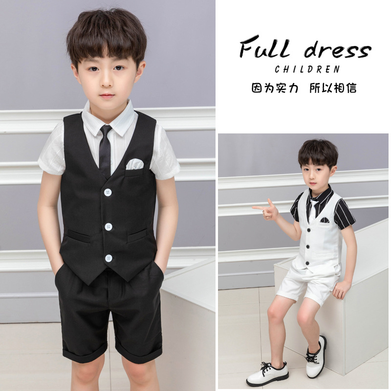 儿童西服花童夏季短袖西装礼服主持人男童钢琴演出服装男孩表演服