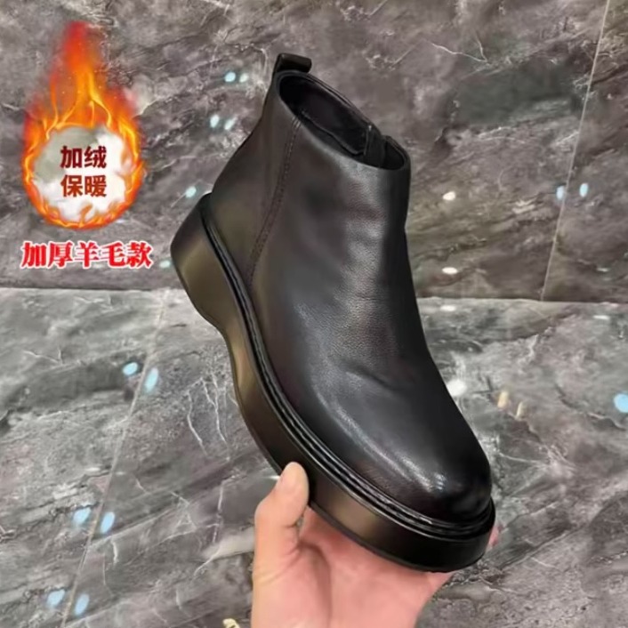 真皮棉皮鞋男潮流马丁靴冬季加绒加厚羊皮毛一体保暖切尔西短靴子