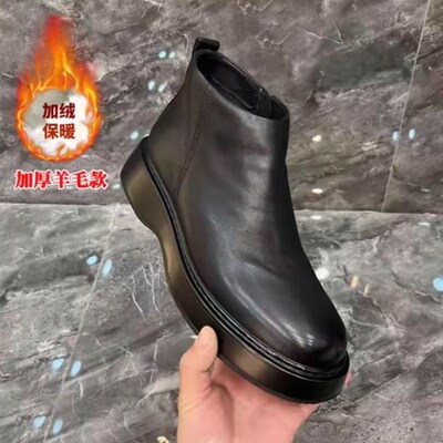 真皮棉皮鞋男潮流马丁靴冬季加绒加厚羊皮毛一体保暖切尔西短靴子