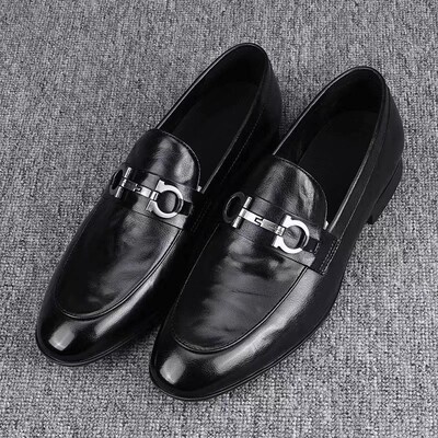 男士商务休闲皮鞋2025夏季真皮一脚蹬豆豆鞋马衔扣舒适牛皮乐福鞋