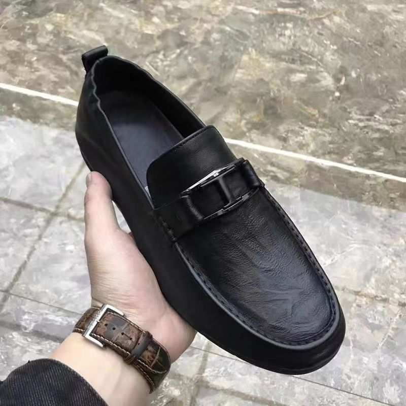 真皮豆豆鞋男款2025春夏季软底舒适透气乐福鞋一脚蹬开车休闲皮鞋