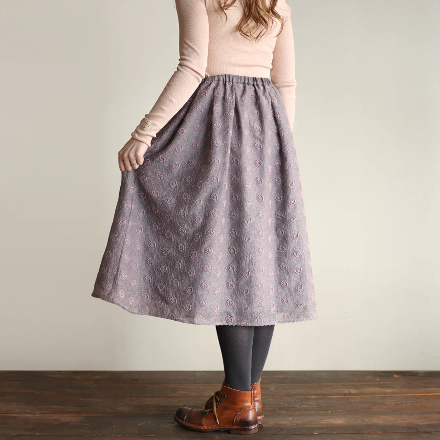 欧根纱刺绣花全花纹半身裙