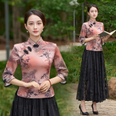 中袖 中老年女装 妈妈唐装 上衣洋气旗袍式 采耳广场舞表演服 春夏款