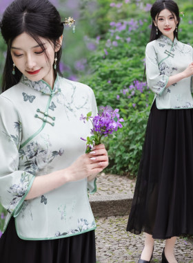 茶艺师旗袍禅意女装改良版旗