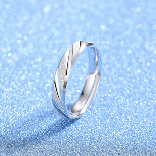 s925纯银男女闭口戒指磨砂情侣对戒镀白金简约小众设计刻字礼物