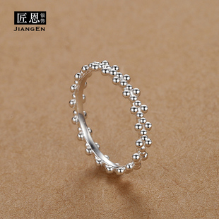 素圈闭口999纯银戒指女小众设计极细自律食指冷淡个性指环可刻字