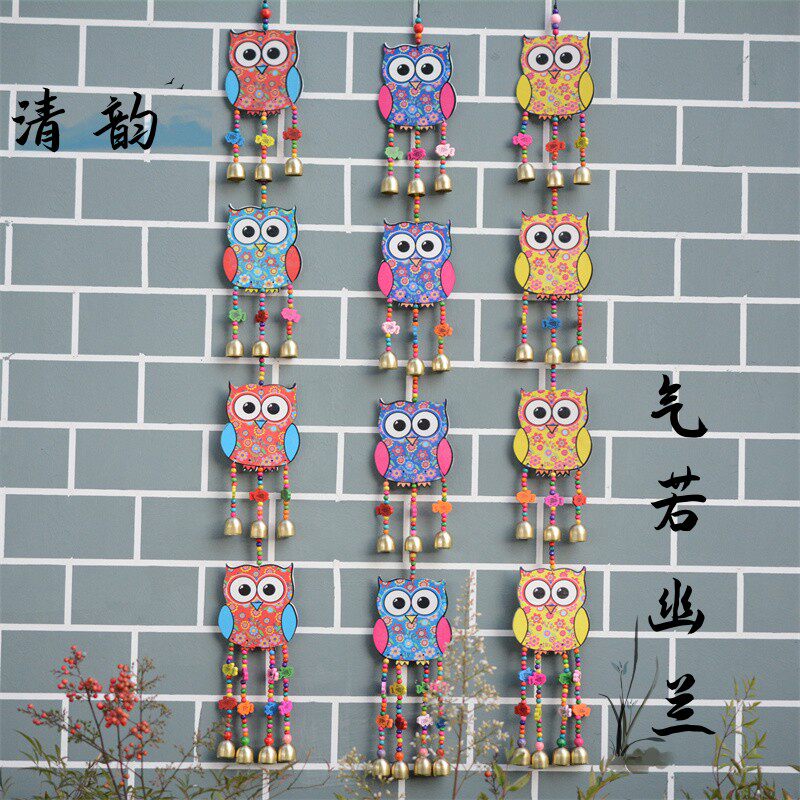 木板风铃新款图案高清猫头鹰4连串酒吧客栈幼儿园挂饰挂件铃铛