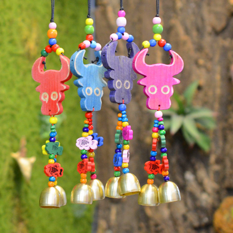 云南民族风丽江东巴文牛头双铃风铃酒吧客栈挂饰挂件风铃可订