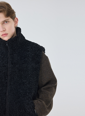 冬季新款防羊羔毛拉链马甲男宽松休闲百搭无袖背心外套男