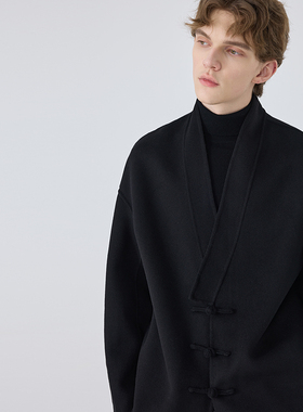 秋冬双面羊毛大衣男士宽松高级纯手工羊毛呢子新中式盘扣外套男