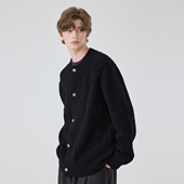 新款 男士 休闲全羊毛开衫 秋季 原创设计师款 复古宽松毛衣男外套潮流