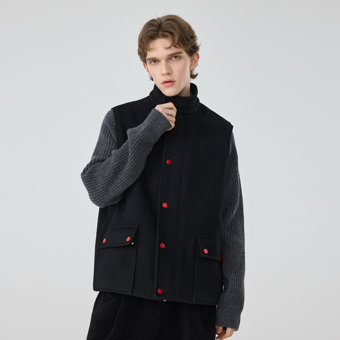 TIANHE YOUNI潮流立领马甲男秋季宽松黑色单排扣背心