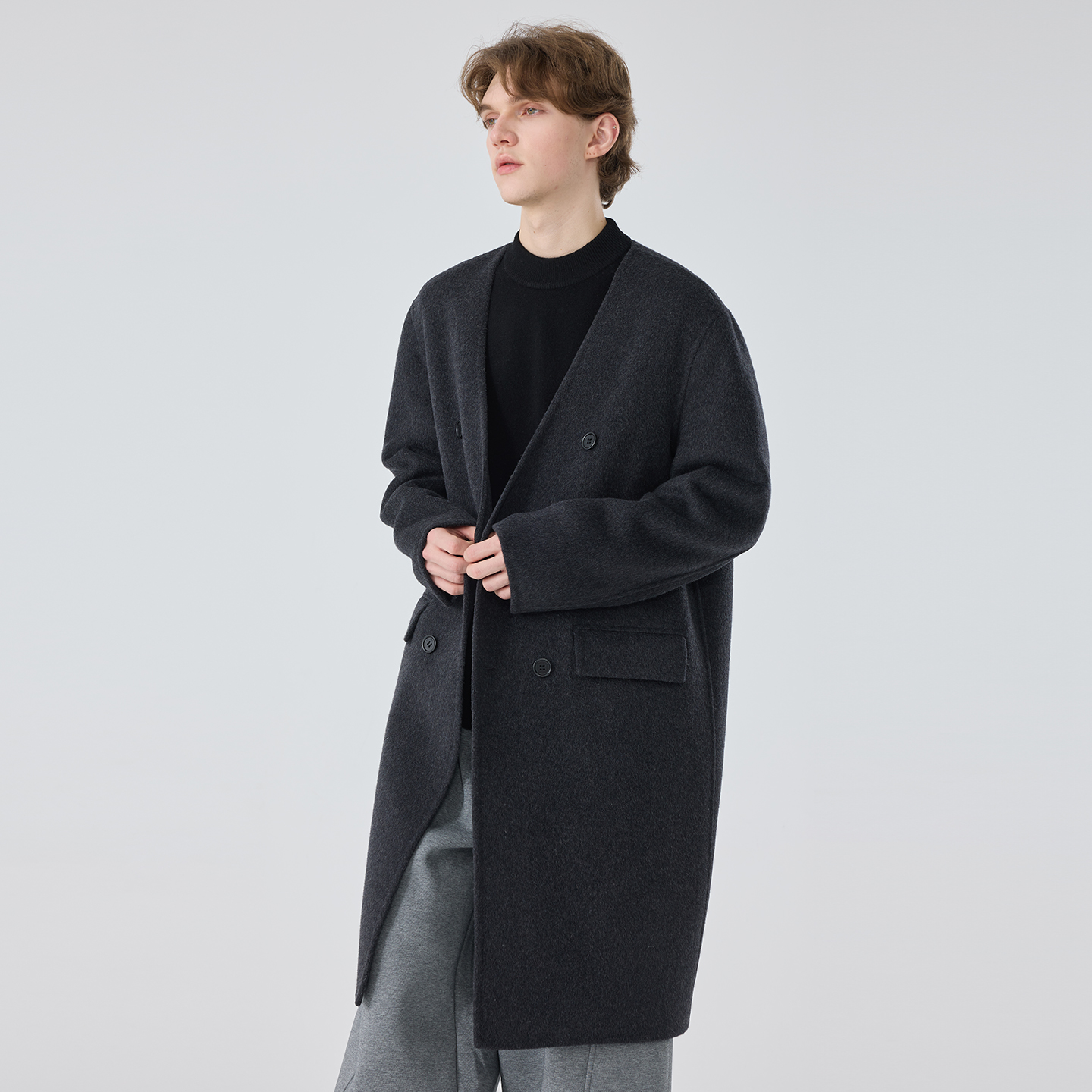 原创设计男士冬季中长款羊绒大衣