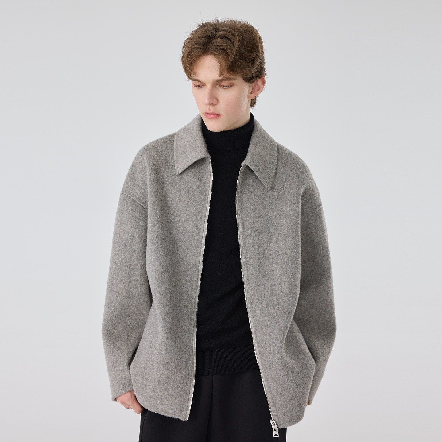 冬季新款男士翻领双面羊毛大衣外套宽松休闲百搭呢子拉链上衣男潮,男装,毛呢大衣,淘宝优惠券,粉丝福利购,淘宝优惠卷