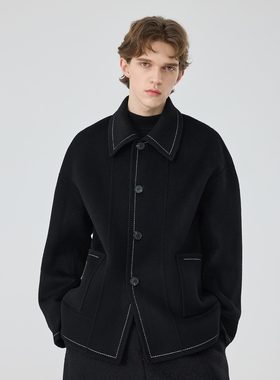 冬季男士翻领双面羊毛骆驼绒大衣外套宽松百搭呢子设计师款上衣男