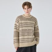 毛衣男秋冬条纹加厚圆领休闲宽松套头针织衫 小众慵懒风潮流上衣