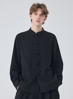 新中式男装外套民族中国风盘扣衬衫唐装立领潮流行男士复古衬衣