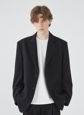 2024秋冬黑色西装男士宽松原创设计师款复古休闲韩版小西服男外套