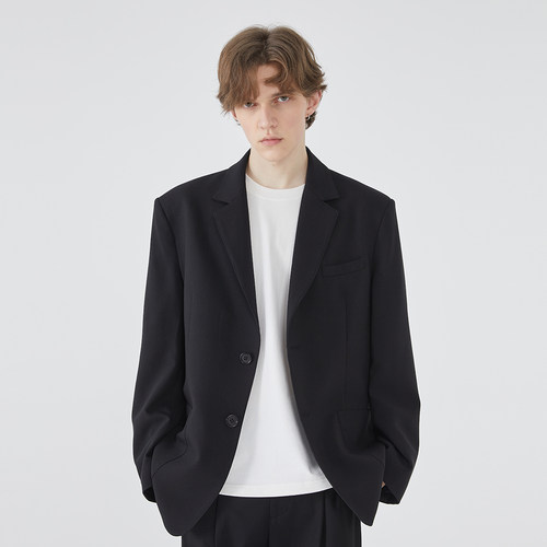 2024秋冬黑色宽松休闲西服