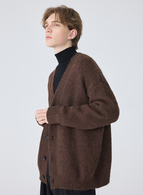 秋季新款原创设计V领男士休闲简约复古针织开衫外套