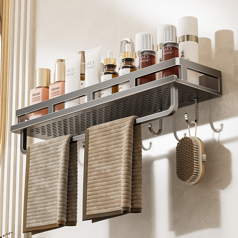 免打孔浴室置物架卫生间多功能洗漱用品收纳架枪灰色洗手台置物架