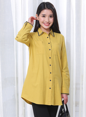 富木春夏中长款长袖衬衫女打底衫休闲百搭衬衣女上衣CF18101E8