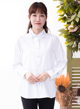 富木春夏新款白色衬衫女设计感小众纯棉绣花妈妈装上衣ZH-398R1