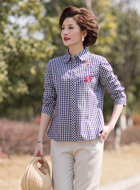 富木妈妈装春夏新款长袖衬衫女夏季阔太太中老年上衣妈妈装ZH-175