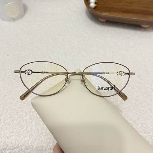 纯钛轻奢珍珠猫眼镜框
